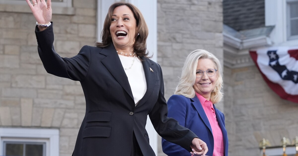 Harris campaigns with former congresswoman Liz Cheney